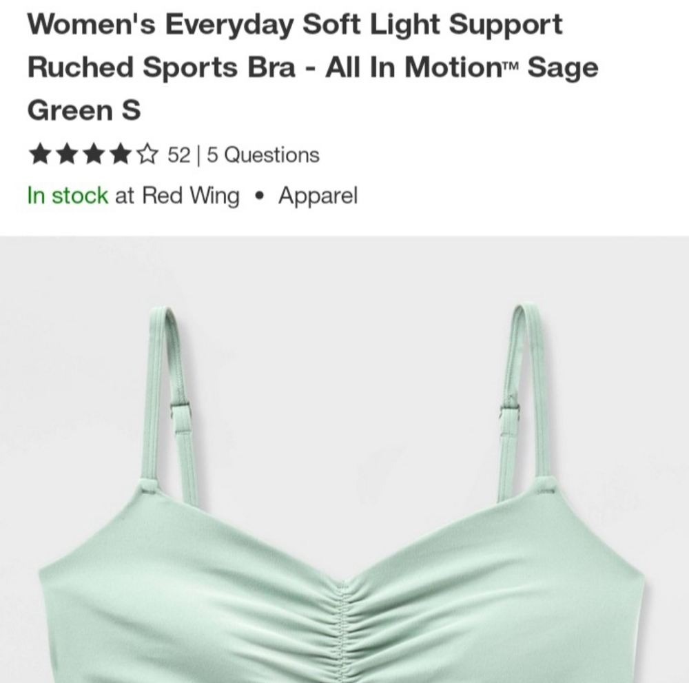 All In Motion Light Sage Sports Bra